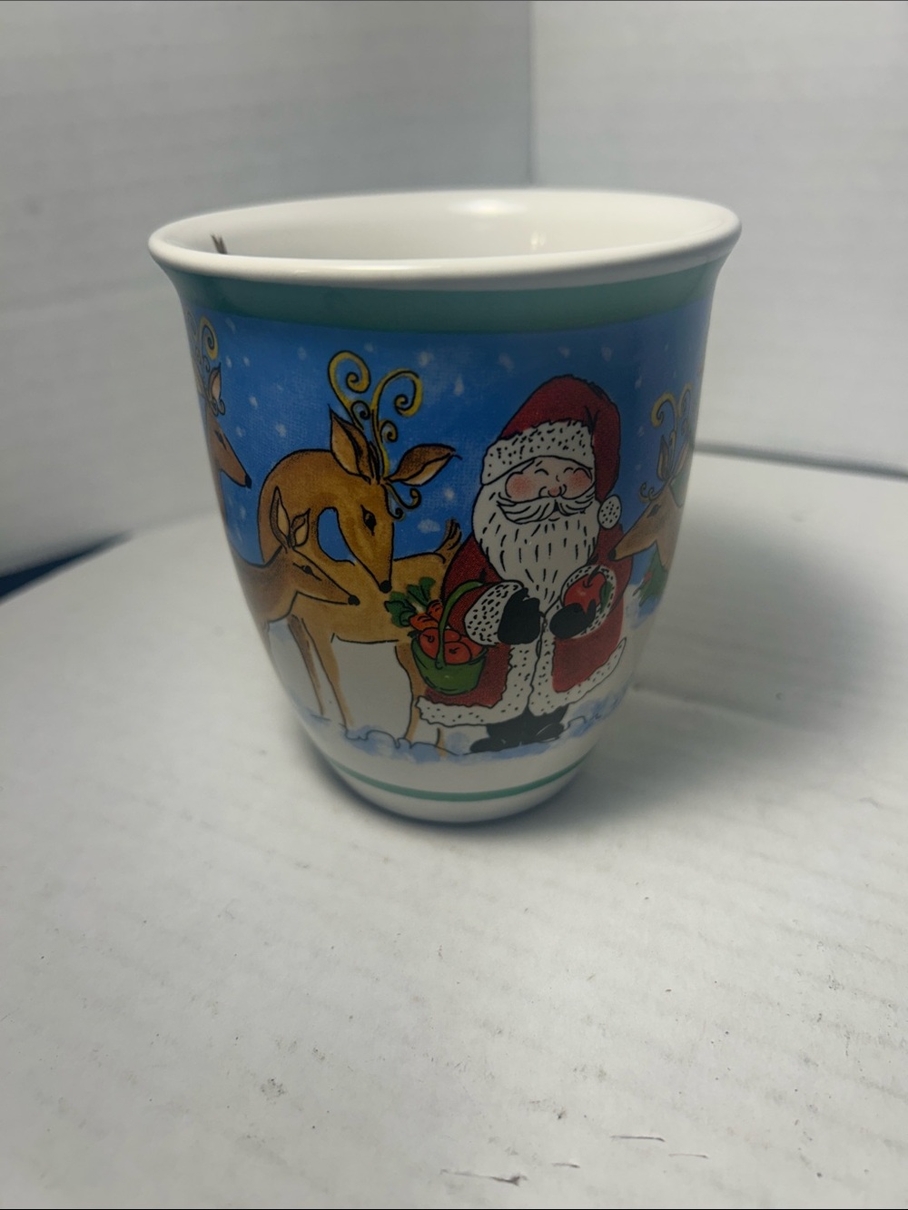 Christmas Santa & Reindeer Ceramic Holiday Tumbler - Blue